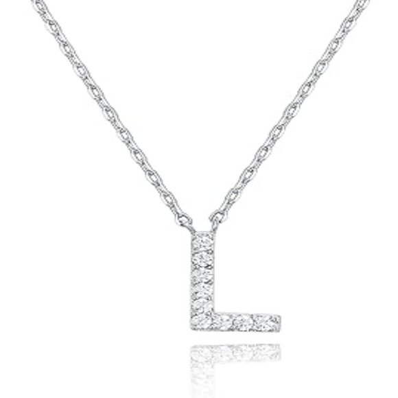 14K White Gold Initial Necklace Letter Dainty Diamond Gift Present A - O - Picture 12 of 16